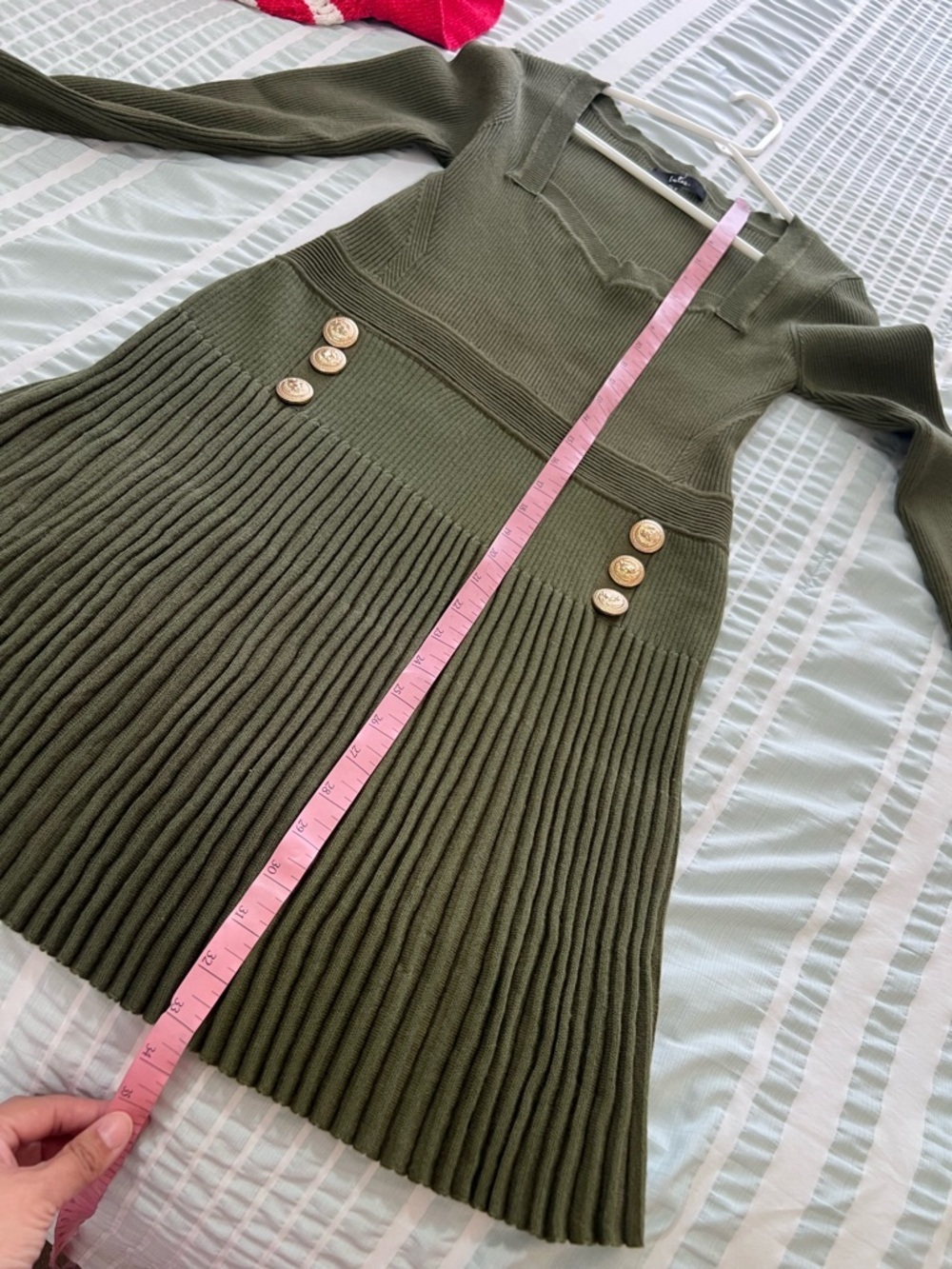 Lulu's Olive Green Ribbed Knit Long-Sleeve Fit & Flare Dress size XL - Picture 6 of 11